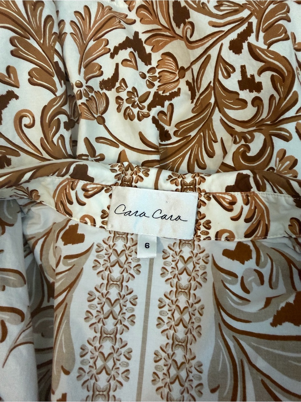 Cara Cara White and Brown Printed Shirt Dress with Belt - Picture 8 of 8
